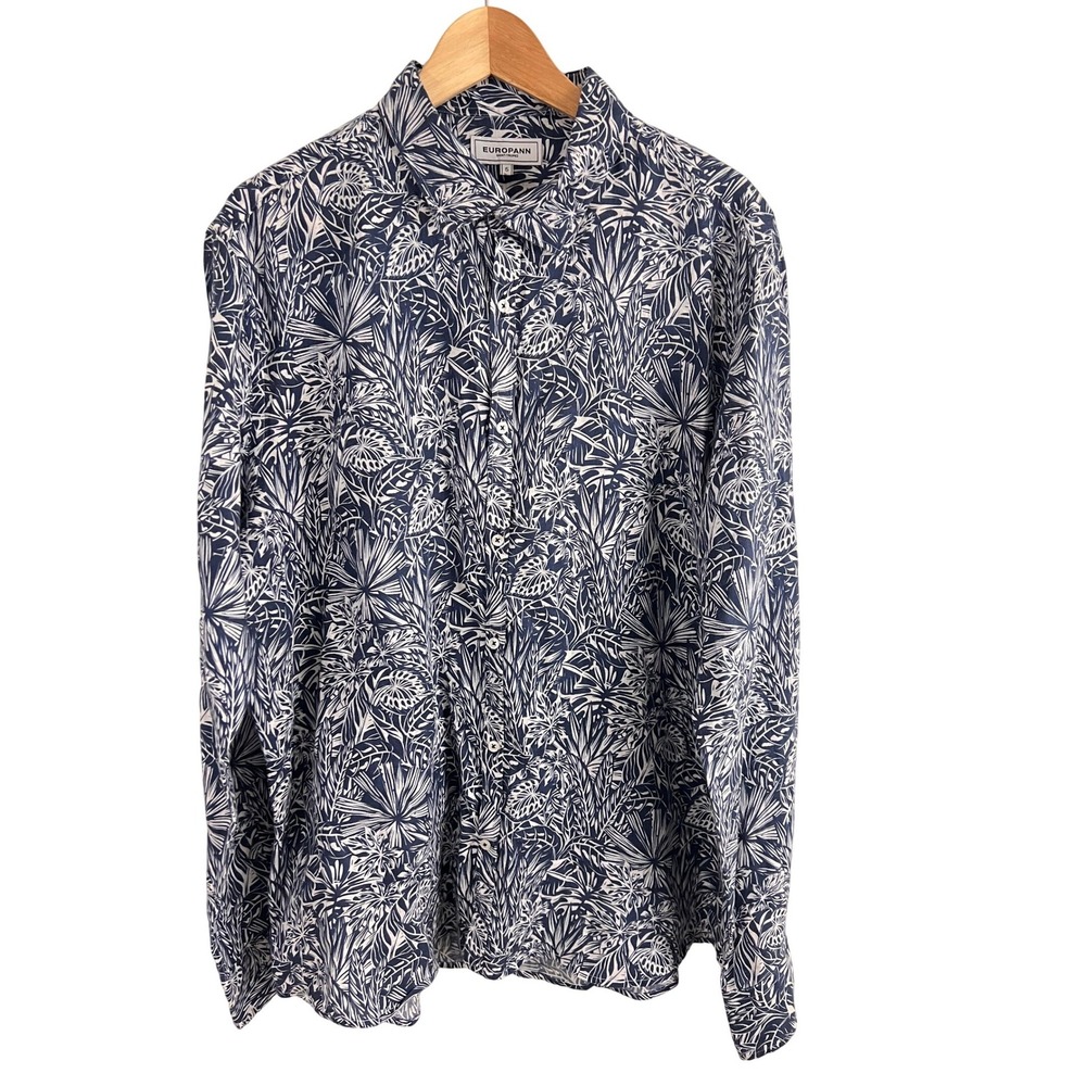 Europann Saint Tropez Button Down Shirt Mens 5 XXL Blue White Floral